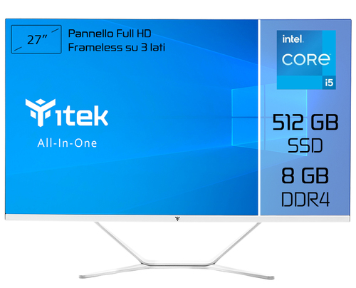 itek ITPCOAW27I58G5S All-in-One PC/workstation Intel® Core™ i5 i5-11400 68.6 cm (27″) 1920 x 1080 pixels 8 GB DDR4-SDRAM 512 GB SSD White