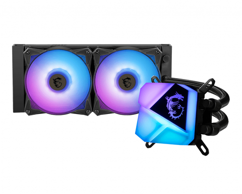 MSI MAG CORELIQUID C240 Liquid CPU Cooler ‘240mm Radiator, 2x 120mm ARGB PWM Fan, ARGB lighting, Center Supported, Compatible with Intel and AMD Platforms, Latest LGA 1700 ready’
