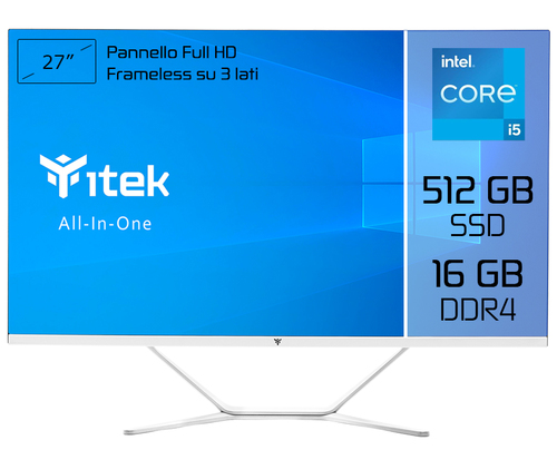 itek ITPCOAW27I716G5S All-in-One PC/workstation Intel® Core™ i7 i7-11700 68.6 cm (27″) 1920 x 1080 pixels 16 GB DDR4-SDRAM 512 GB SSD Wi-Fi 5 (802.11ac) White