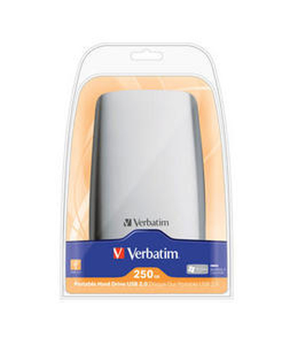 Verbatim 250GB USB 2.0 Portable HDD external hard drive 5400 RPM 2.5″ Silver