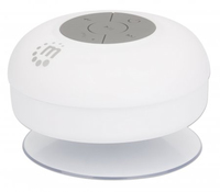 Manhattan Bluetooth Shower Speaker (Clearance Pricing), Waterproof design with suction-cup mount, Omnidirectional Mic, Integrated Controls, 5 hour Playback time, Range 10m, Output 3W, USB-A charging cable included, Bluetooth v4.0, White, 3 Years Warranty, Boxed