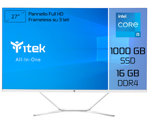 itek ITPCOAW27I516G10S All-in-One PC/workstation Intel® Core™ i5 i5-11400 68.6 cm (27″) 1920 x 1080 pixels 16 GB DDR4-SDRAM 1 TB SSD White