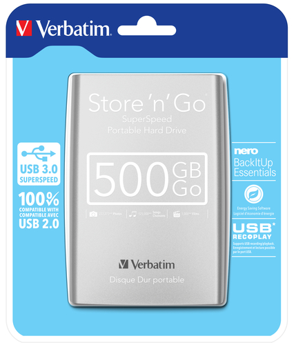 Verbatim Store ‘n’ Go USB 3.0 Portable Hard Drive 500GB Silver