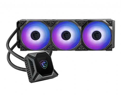 MSI MPG CORELIQUID K360 Liquid CPU Cooler ‘360mm Radiator, 2.4” LCD display with fan, 3x 120mm ARGB PWM Fan, Center, Supports Intel and AMD Platforms, Cooled by ASETEK’