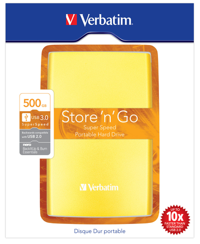 Verbatim Store’n’Go 500GB USB 3.0 external hard drive 5400 RPM 3.5″ Micro-USB B 3.2 Gen 1 (3.1 Gen 1) Yellow