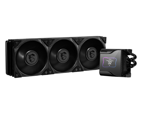 MSI MEG CORELIQUID S360 Liquid CPU Cooler ‘360mm Radiator, 2.4” IPS Display with fan, 2x 140mm Silent PWM Fan, Center, Supports Intel and AMD Platforms, Latest LGA 1700 ready, Cooled by ASETEK’