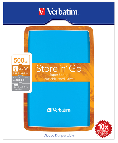 Verbatim Store’n’Go 500GB USB 3.0 external hard drive 5400 RPM 3.5″ Micro-USB B 3.2 Gen 1 (3.1 Gen 1) Blue