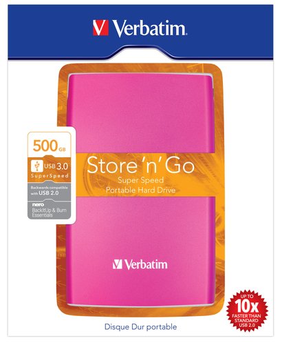 Verbatim Store’n’Go 500GB USB 3.0 external hard drive 5400 RPM 2.5″ Micro-USB B 3.2 Gen 1 (3.1 Gen 1) Pink