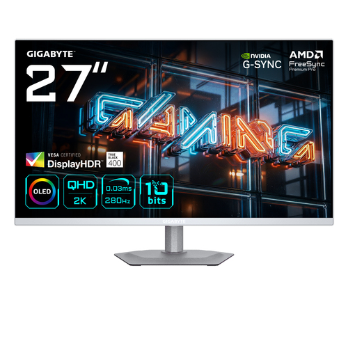 GIGABYTE MO27Q2A ICE 27” OLED 2K QHD Gaming Monitor – 2560 x 1440, 280Hz, 0.03ms, 250 cd/m², FreeSync Premium Pro, DisplayHDR True Black 400, HDMI 2.1, Displayport 1.4