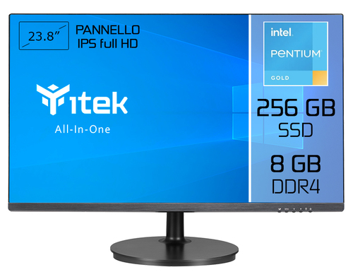 itek AIO Intel® Pentium® Gold G6405 60.5 cm (23.8″) 1920 x 1080 pixels All-in-One PC 8 GB DDR4-SDRAM 256 GB SSD Black