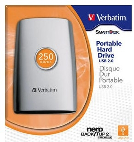 Verbatim 250GB USB 2.0 external hard drive 5400 RPM 2.5″ Silver