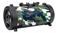 Manhattan Camouflage Bluetooth Speaker, Decent Sound Output (3W), 3 hour Playback time, FM Radio, Range 10m, microSD card reader (32GB), Aux 3.5mm connector, USB-A charging cable included, 1200mAH battery, Bluetooth v5, 3 Years Warranty