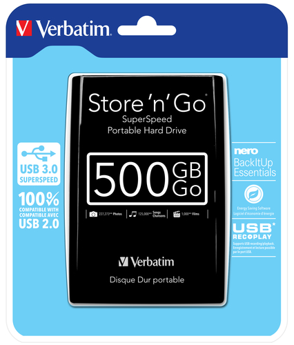 Verbatim Store ‘n’ Go USB 3.0 Portable Hard Drive 500GB Black