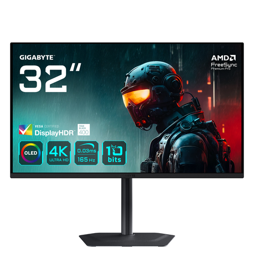 GIGABYTE MO32U 31.5″ OLED 4K UHD Gaming Monitor – 3840 x 2160, 165Hz, 0.03ms, 250 cd/m², Display HDR True Black 400, HDMI 2.1, Displayport 1.4