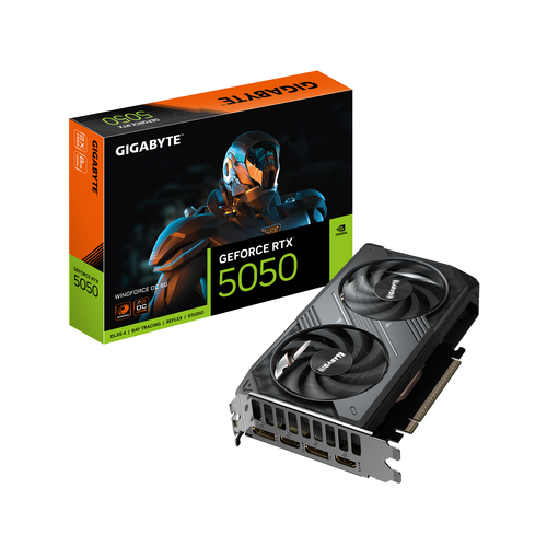 GIGABYTE GeForce RTX 5050 WINDFORCE OC 8G Graphics Card – 8GB GDDR6, 128bit, PCI-E 5.0, 2587MHz Core Clock, 2 x DP, 2 x HDMI, NVIDIA DLSS 4, GV-N5050WF2OC-8GD