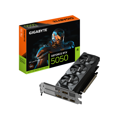 GIGABYTE GeForce RTX 5050 OC Low Profile 8G Graphics Card – 8GB GDDR6, 128bit, PCI-E 5.0, 2587MHz Core Clock, 2 x DP, 2 x HDMI, NVIDIA DLSS 4, GV-N5050OC-8GL