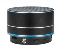 Manhattan Metallic Bluetooth Speaker (Clearance Pricing), Microphone, Splashproof, Decent Sound Output (3W), 5 hour Playback time, Integrated Controls, Range 10m, microSD card reader, Aux 3.5mm, USB-A charging cable incl, Black, Bluetooth 5.0, 3 Years Warranty