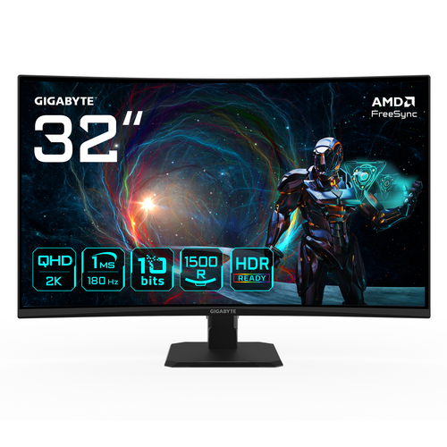 GIGABYTE GS32QCA 31.5″ QHD Curved Gaming Monitor – 2560 x 1440, 180Hz, 1ms, 250 cd/m², FreeSync, HDR Ready, HDMI 2.0, Displayport 1.4
