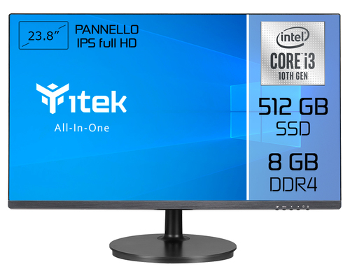itek AIO Intel® Core™ i3 i3-10100 60.5 cm (23.8″) 1920 x 1080 pixels All-in-One PC 8 GB DDR4-SDRAM 512 GB SSD Black