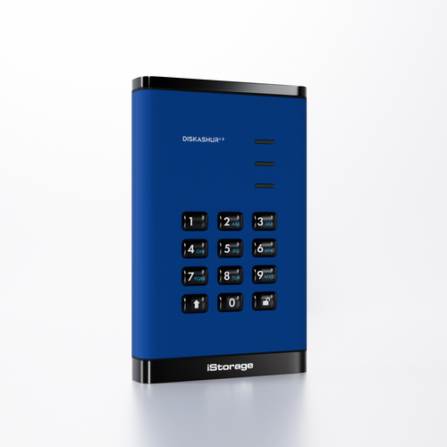 iStorage diskAshur³ 2TB Blue | Secure Portable Hard Drive | FIPS 140-3 Level 3 Complaint |Common Criteria EAL 5+ | PIN protected | AES-XTS 256-bit hardware encryption | GDPR, TAA Compliant | Dust/Water Resistant |