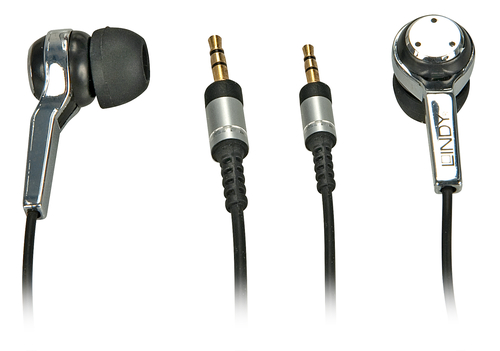 Lindy 19003 headphones/headset Wired In-ear Black, Chrome